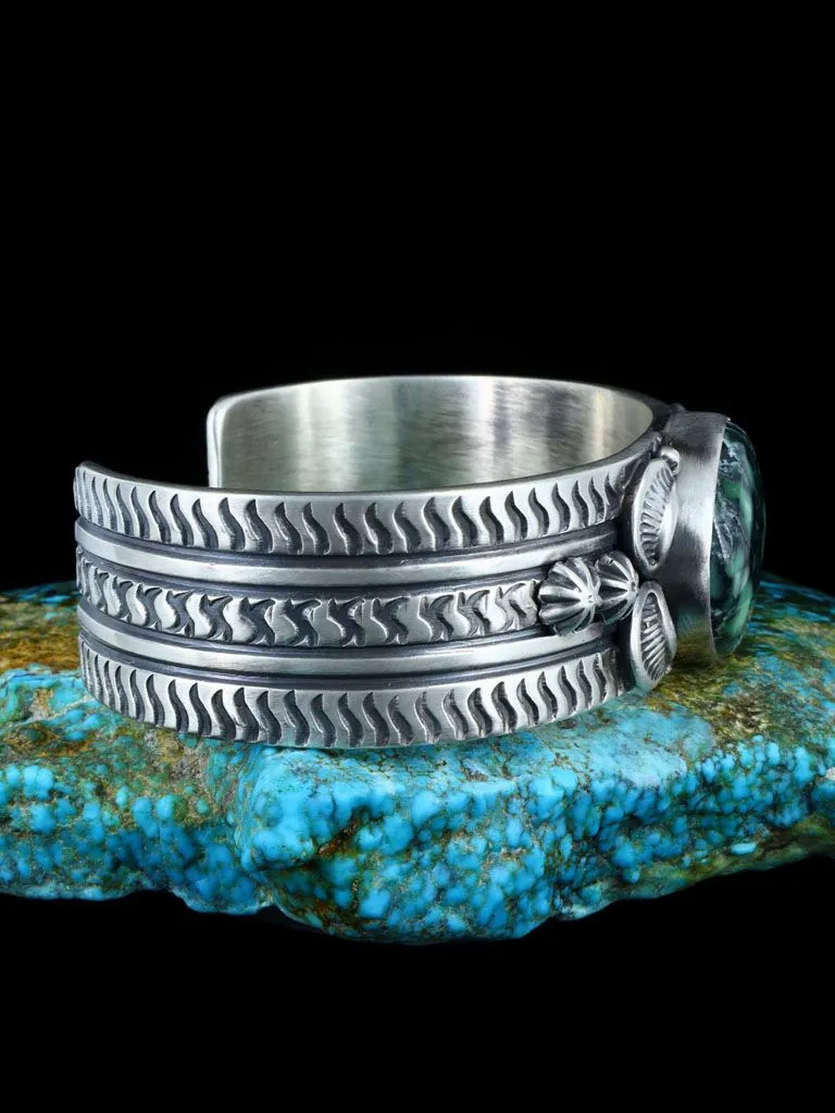 Navajo Natural Sky Horse Turquoise Stamped Cuff Bracelet