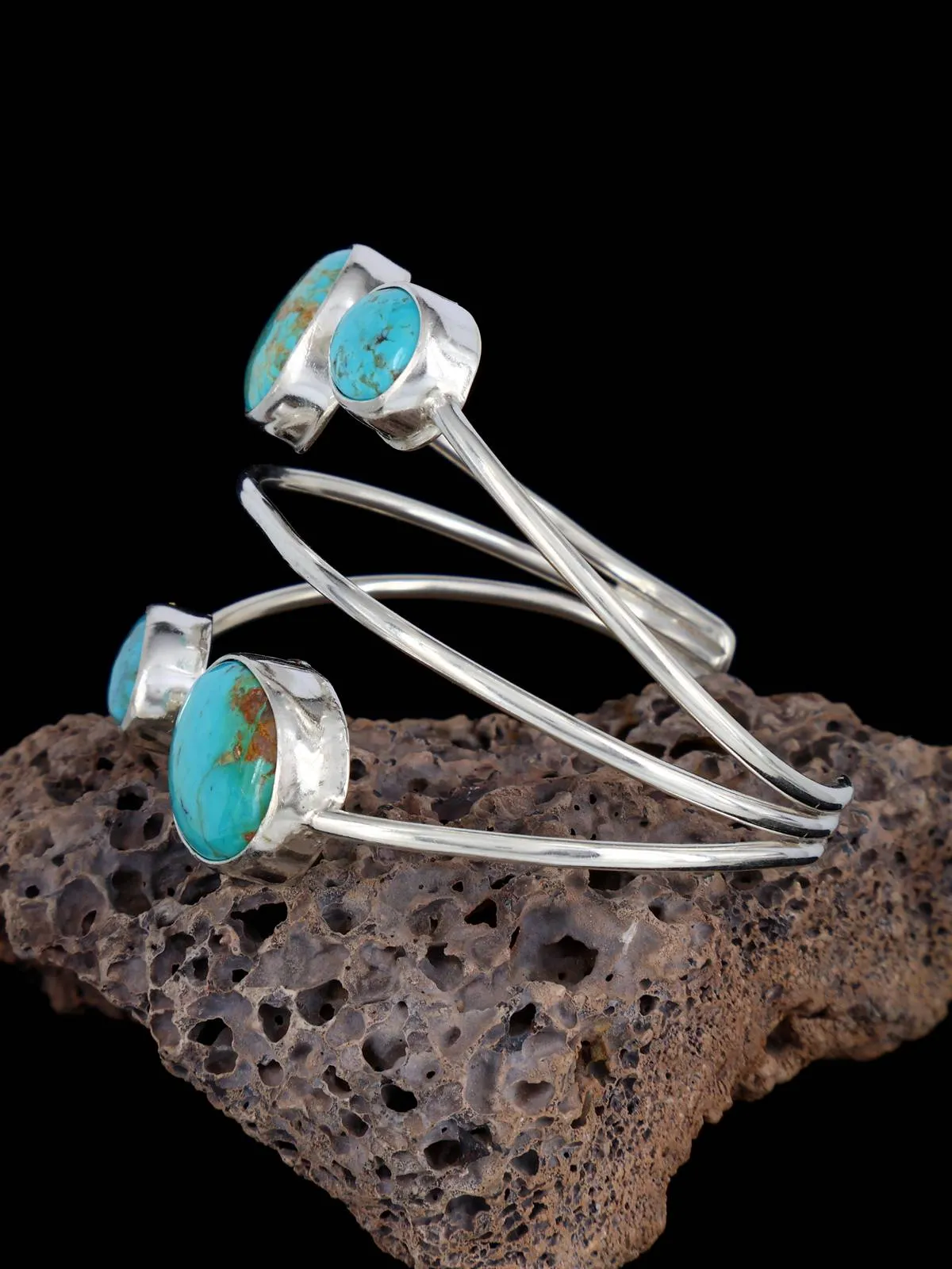 Navajo Sterling Silver Floating Turquoise Cuff Bracelet
