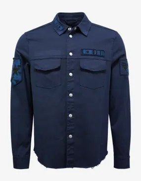 Navy Blue Beaded Military Shirt