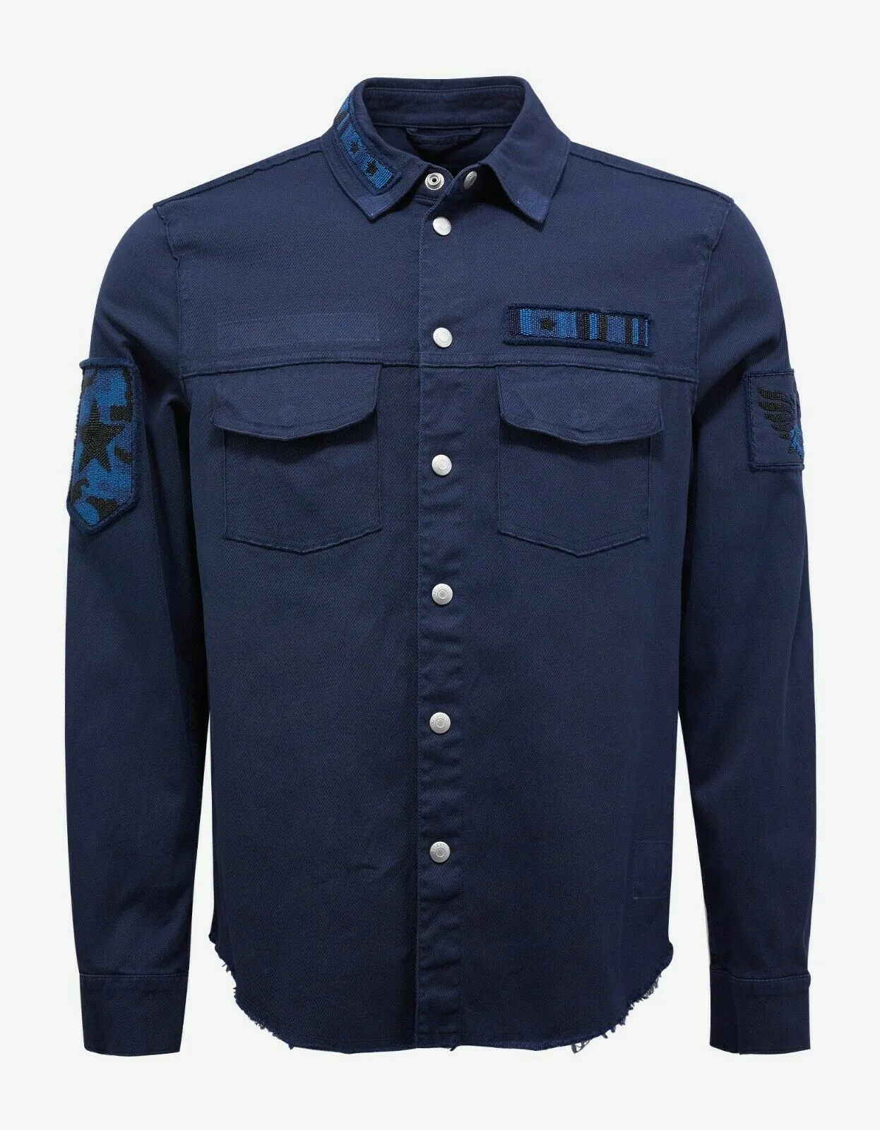 Navy Blue Beaded Military Shirt
