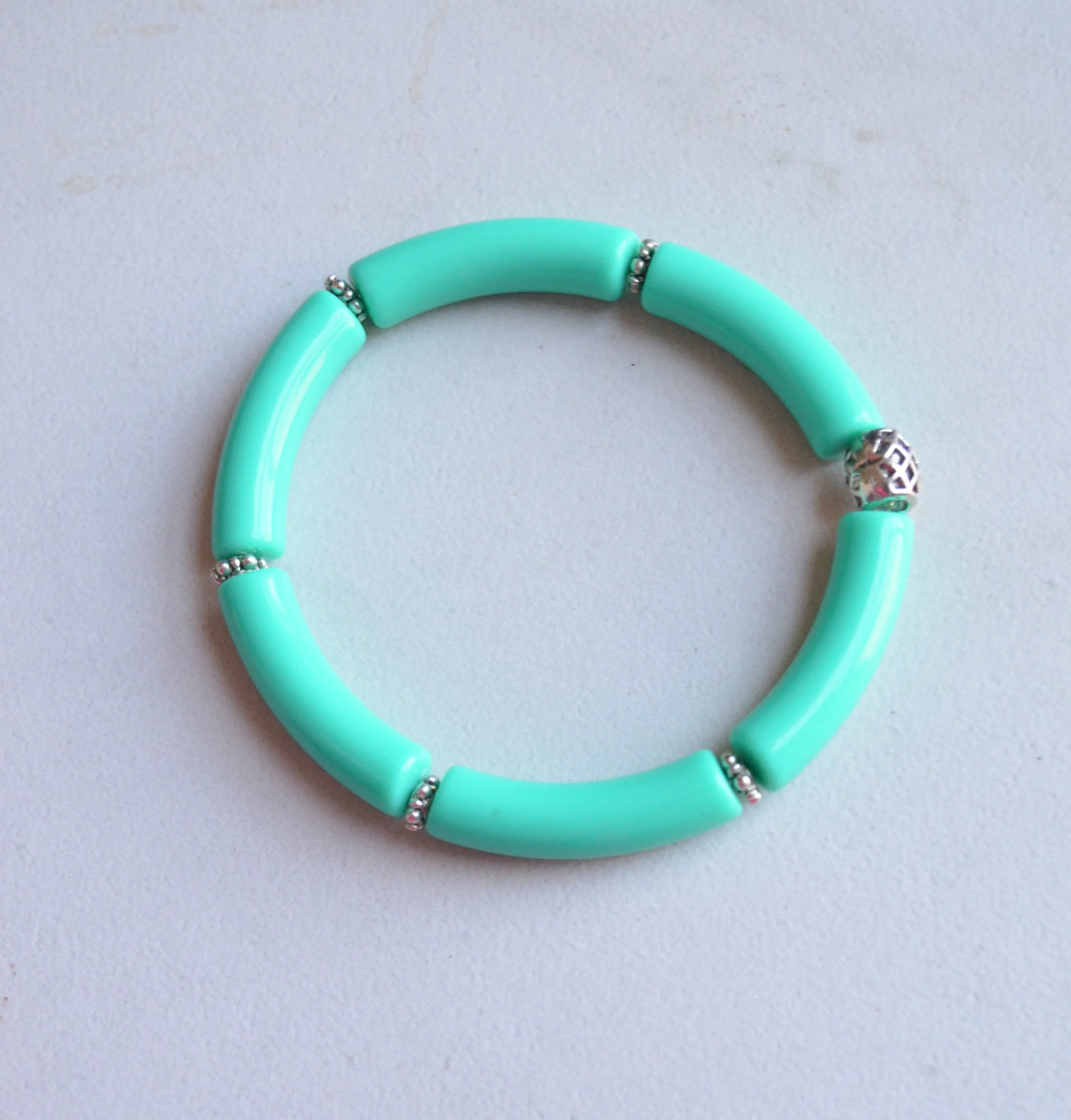 Neon Acrylic Lucite Tube Stretch Womens Bracelet