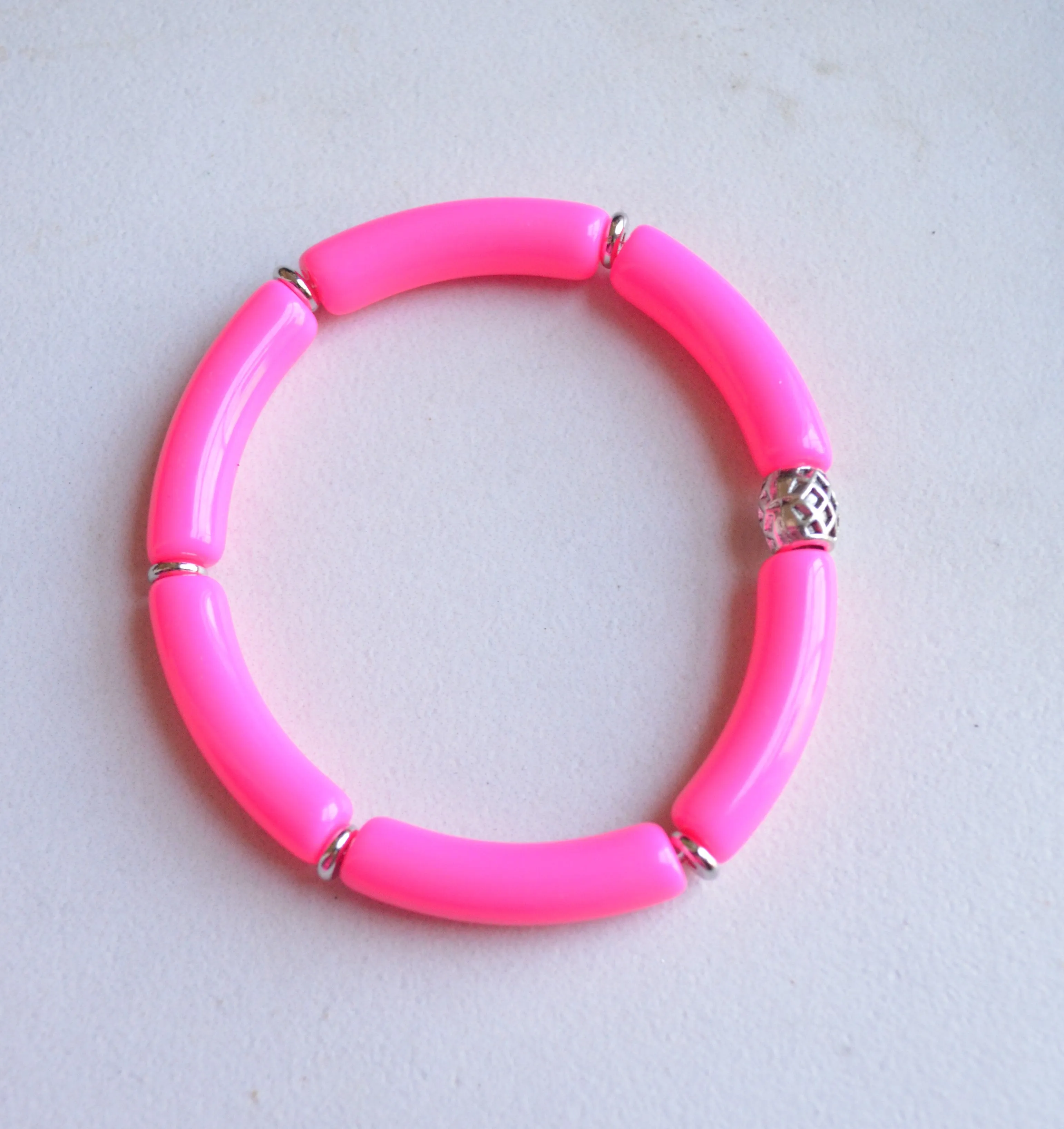 Neon Acrylic Lucite Tube Stretch Womens Bracelet