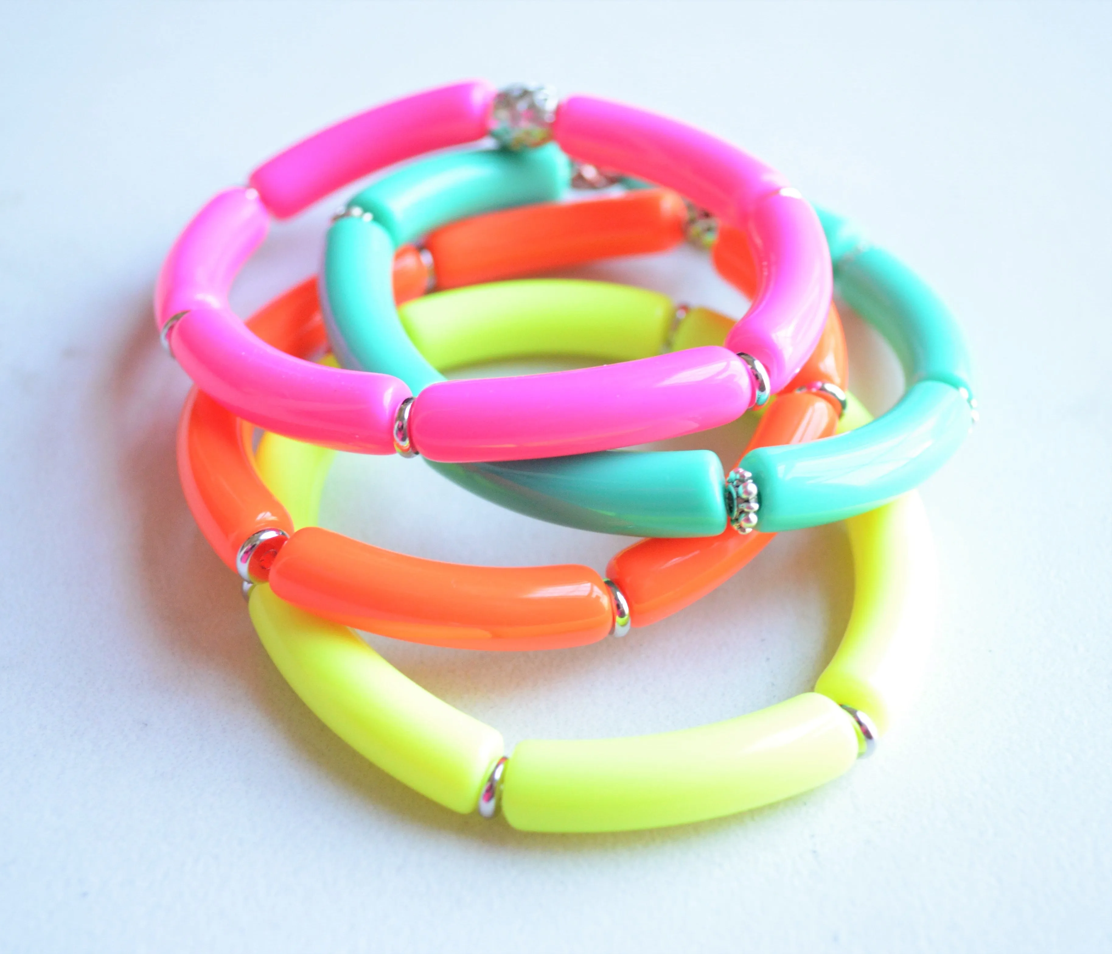 Neon Acrylic Lucite Tube Stretch Womens Bracelet