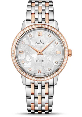 Omega De Ville Prestige Quartz Watch - 32.7 mm Steel Case - 8K Red Gold Bezel - Silver Diamond Dial - Red Gold-Steel Bracelet - 424.25.33.60.52.001