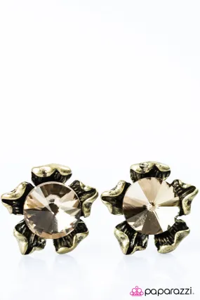 Open Door Jewelry - Chin Up, Buttercup - Brass Post Post Earrings - Paparazzi Accessories