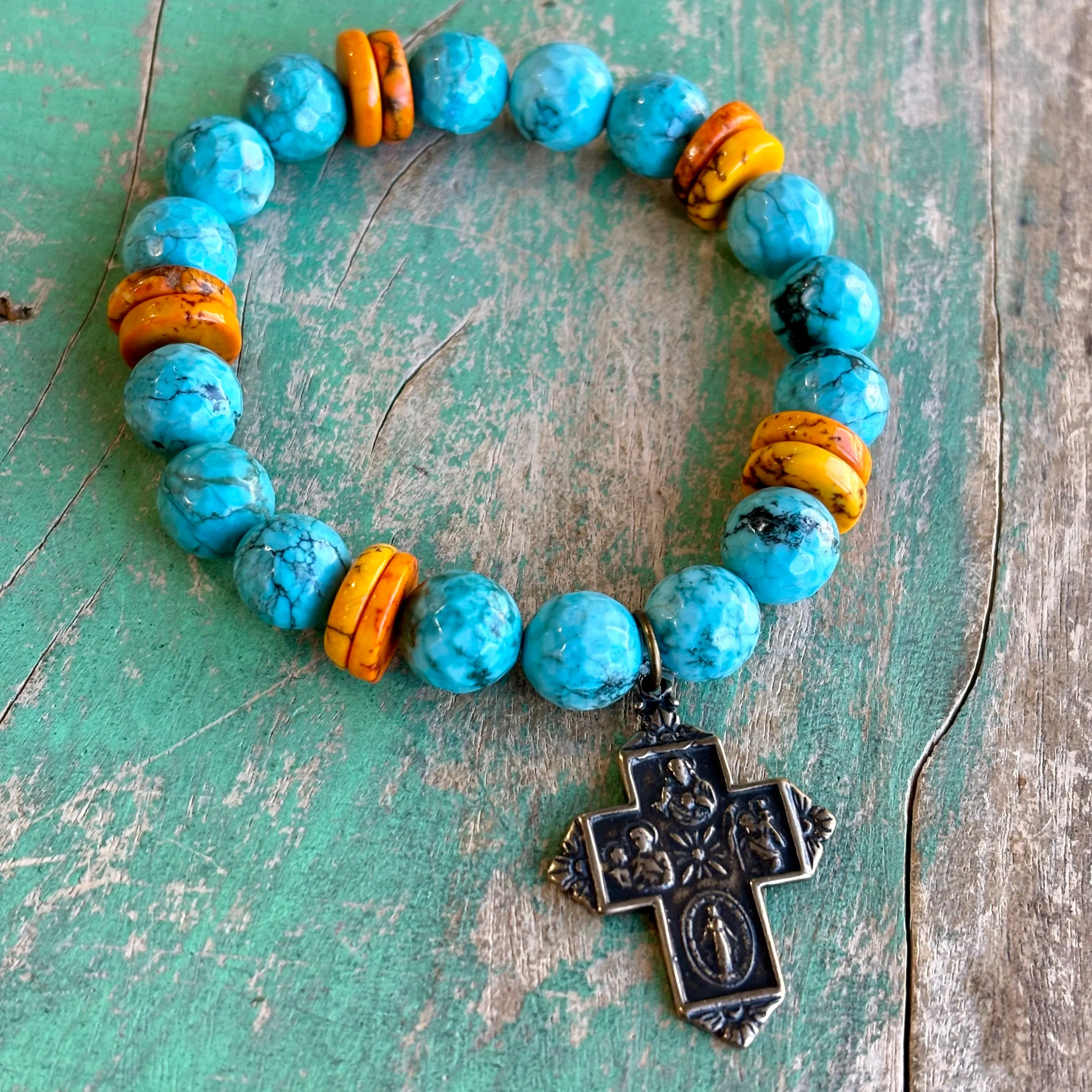 Orange Turquoise Bronze Four Way Bracelet