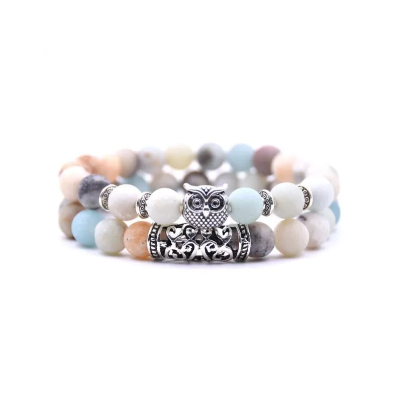 Owl bracelet in natural stone - symbol of freedom and hope
