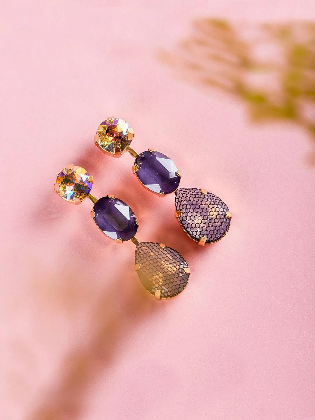 Palak Tiwari In Honeycomb 3 Tiered Earrings Purple
