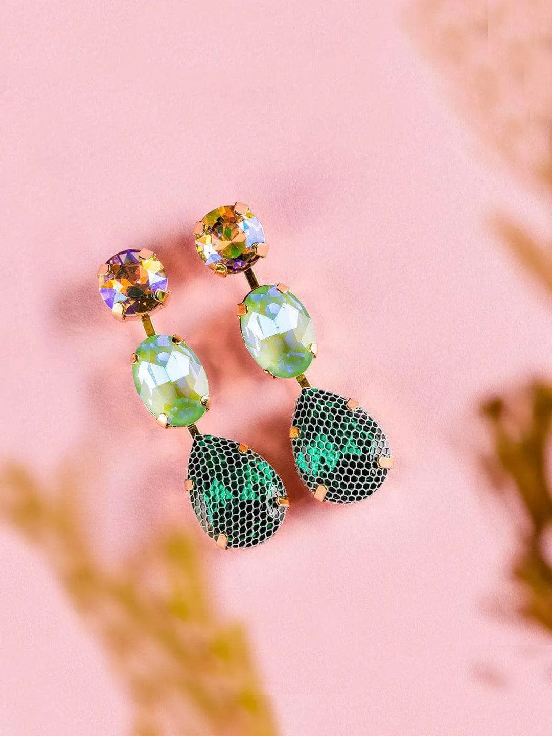 Palak Tiwari In Honeycomb 3 Tiered Earrings Purple