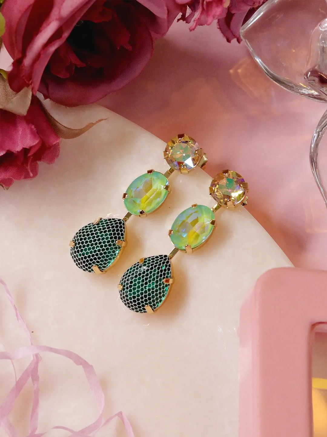 Palak Tiwari In Honeycomb 3 Tiered Earrings Purple