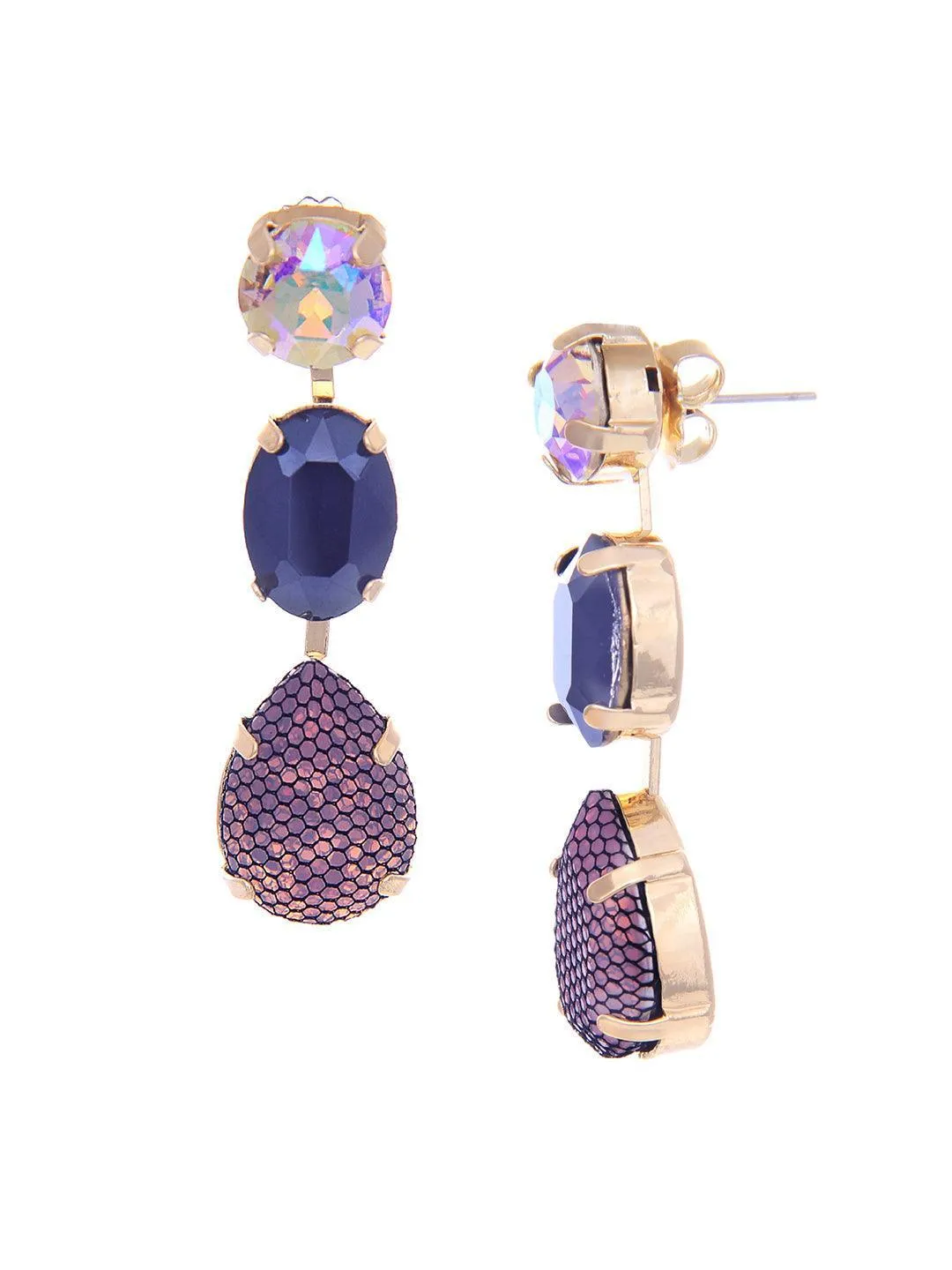 Palak Tiwari In Honeycomb 3 Tiered Earrings Purple