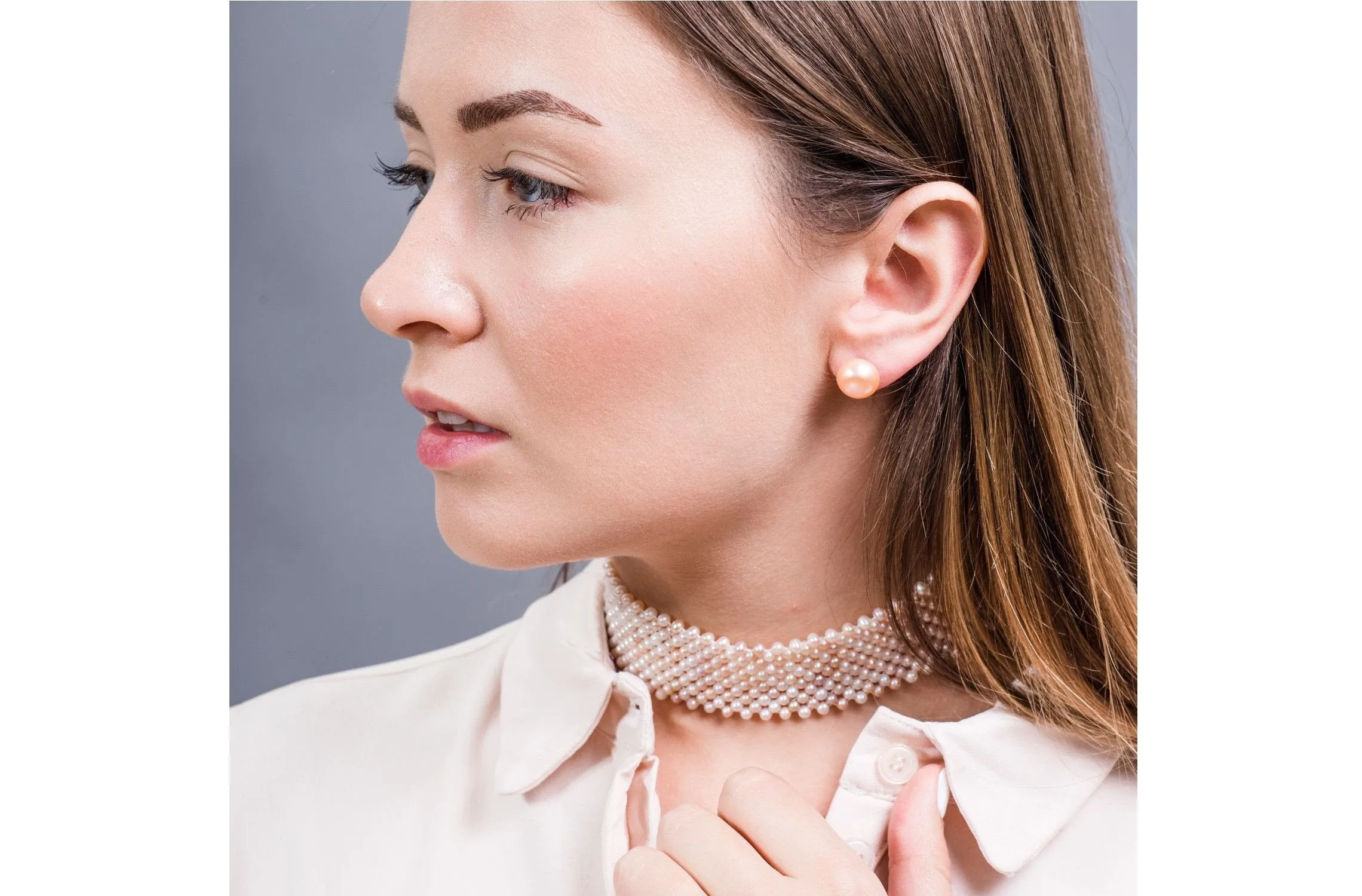Peach Freshwater Pearl Stud Earrings Sterling Silver 12mm