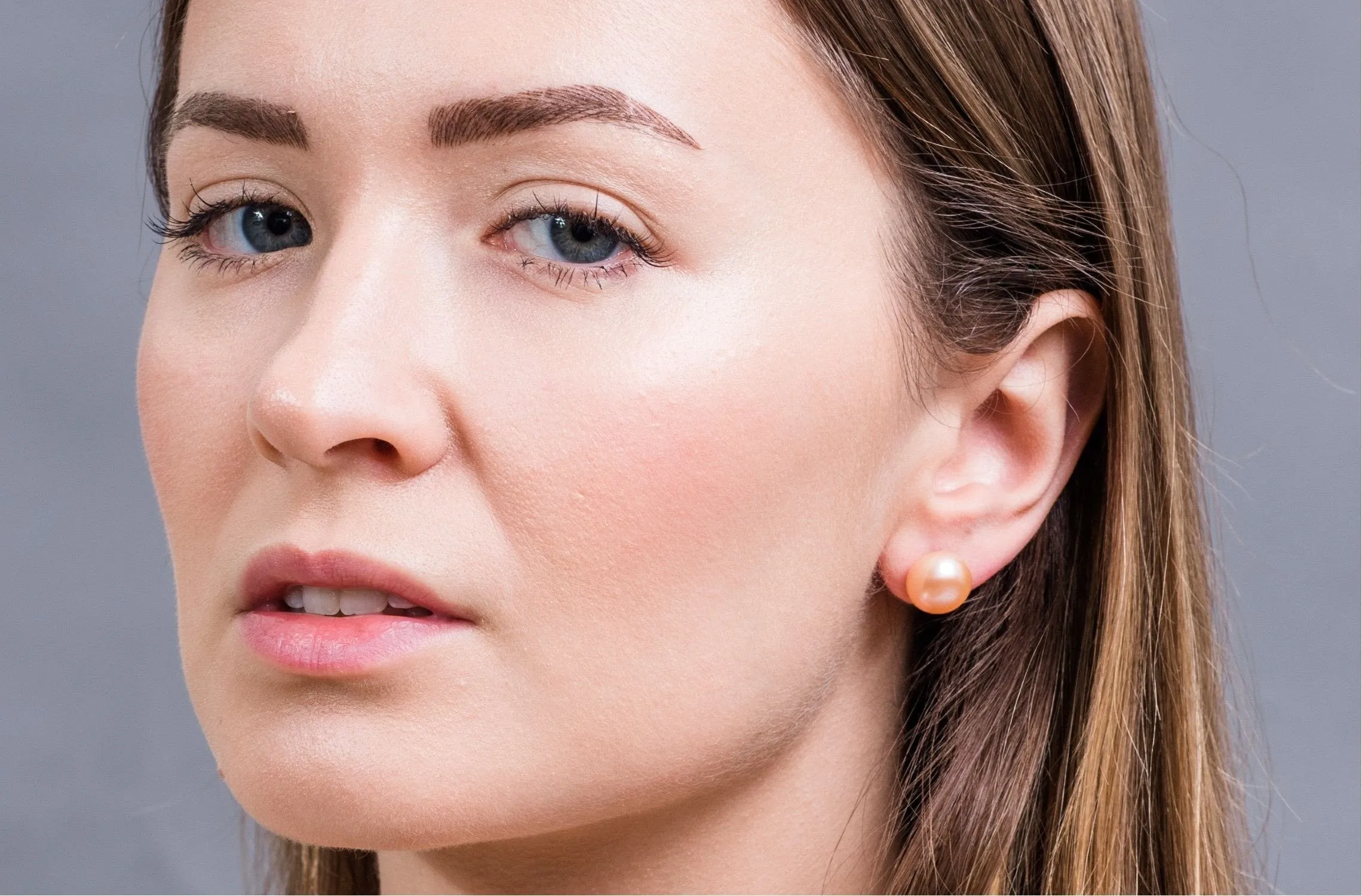 Peach Freshwater Pearl Stud Earrings Sterling Silver 12mm