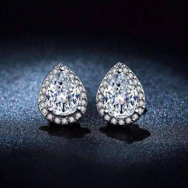 Perfect Pear Austrian Crystal Halo 1CT Stud Earrings and Matching 2CT Bracelet