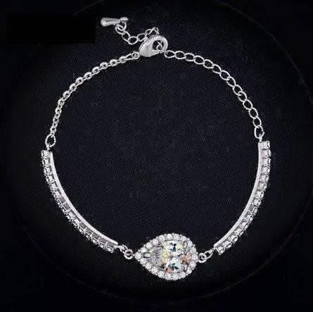 Perfect Pear Austrian Crystal Halo 1CT Stud Earrings and Matching 2CT Bracelet