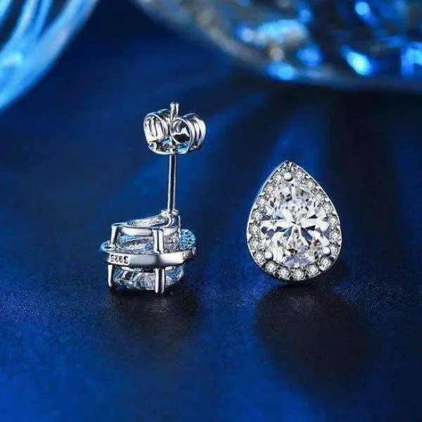 Perfect Pear Austrian Crystal Halo 1CT Stud Earrings and Matching 2CT Bracelet