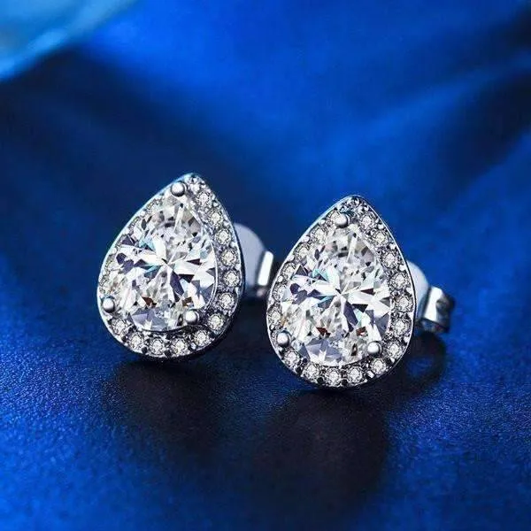 Perfect Pear Austrian Crystal Halo 1CT Stud Earrings and Matching 2CT Bracelet