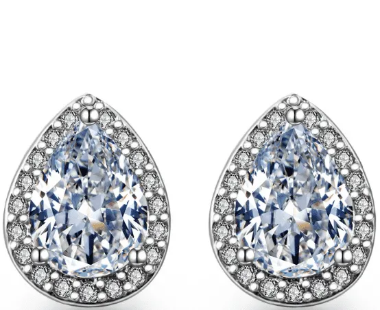 Perfect Pear Austrian Crystal Halo 1CT Stud Earrings and Matching 2CT Bracelet