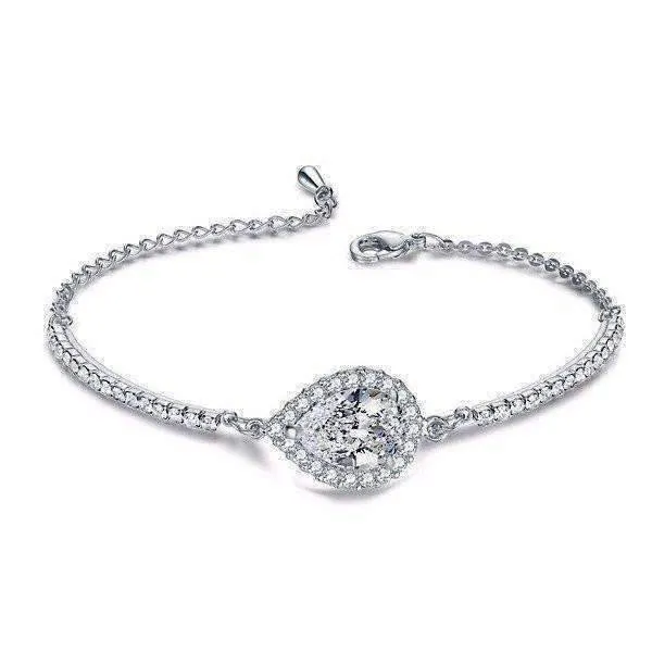 Perfect Pear Austrian Crystal Halo 1CT Stud Earrings and Matching 2CT Bracelet