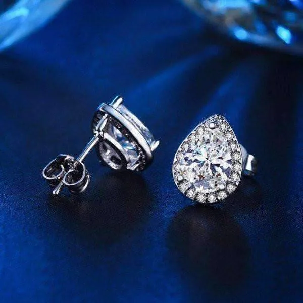Perfect Pear Austrian Crystal Halo 1CT Stud Earrings and Matching 2CT Bracelet
