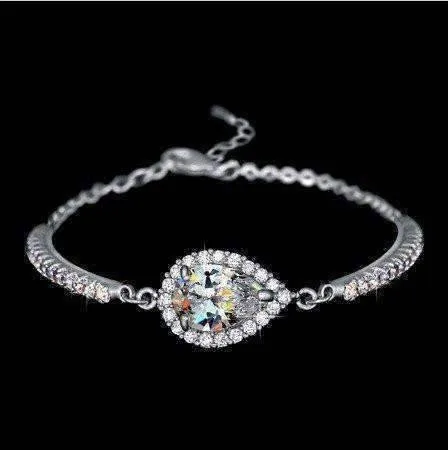 Perfect Pear Austrian Crystal Halo 1CT Stud Earrings and Matching 2CT Bracelet