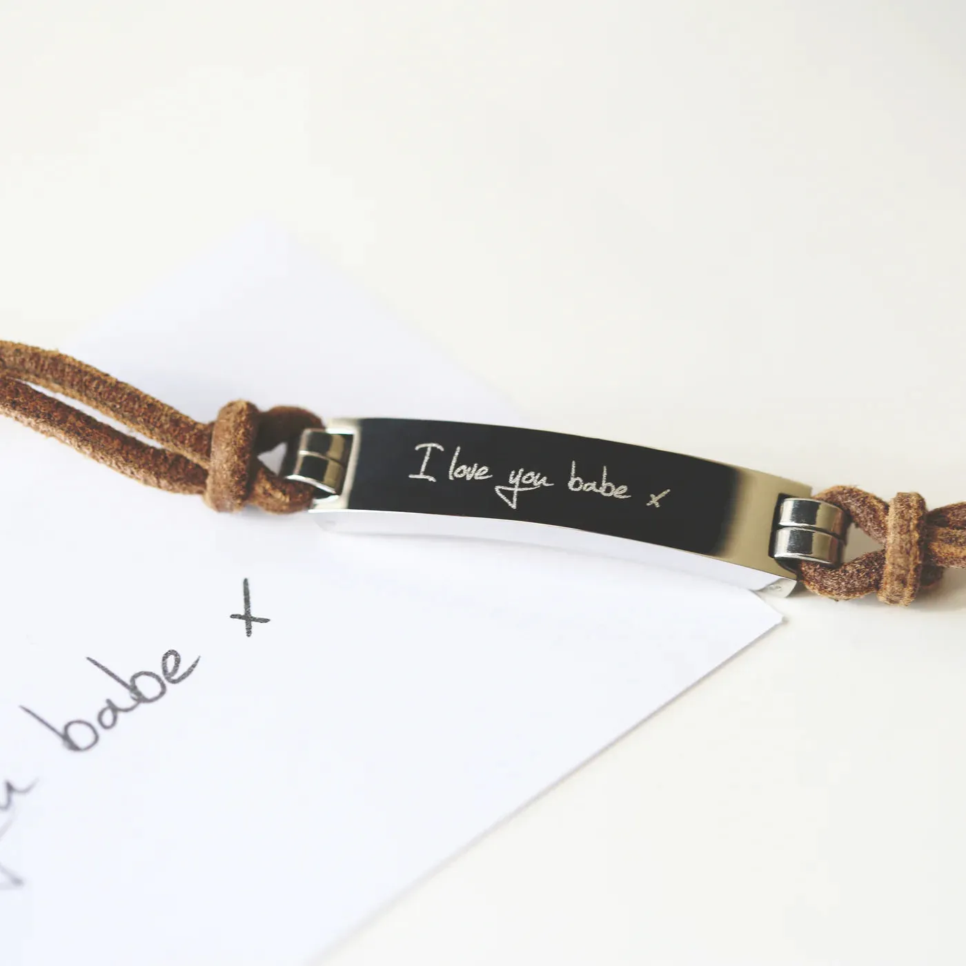 Personalised Handwriting Men's Leather Tan Bracelet