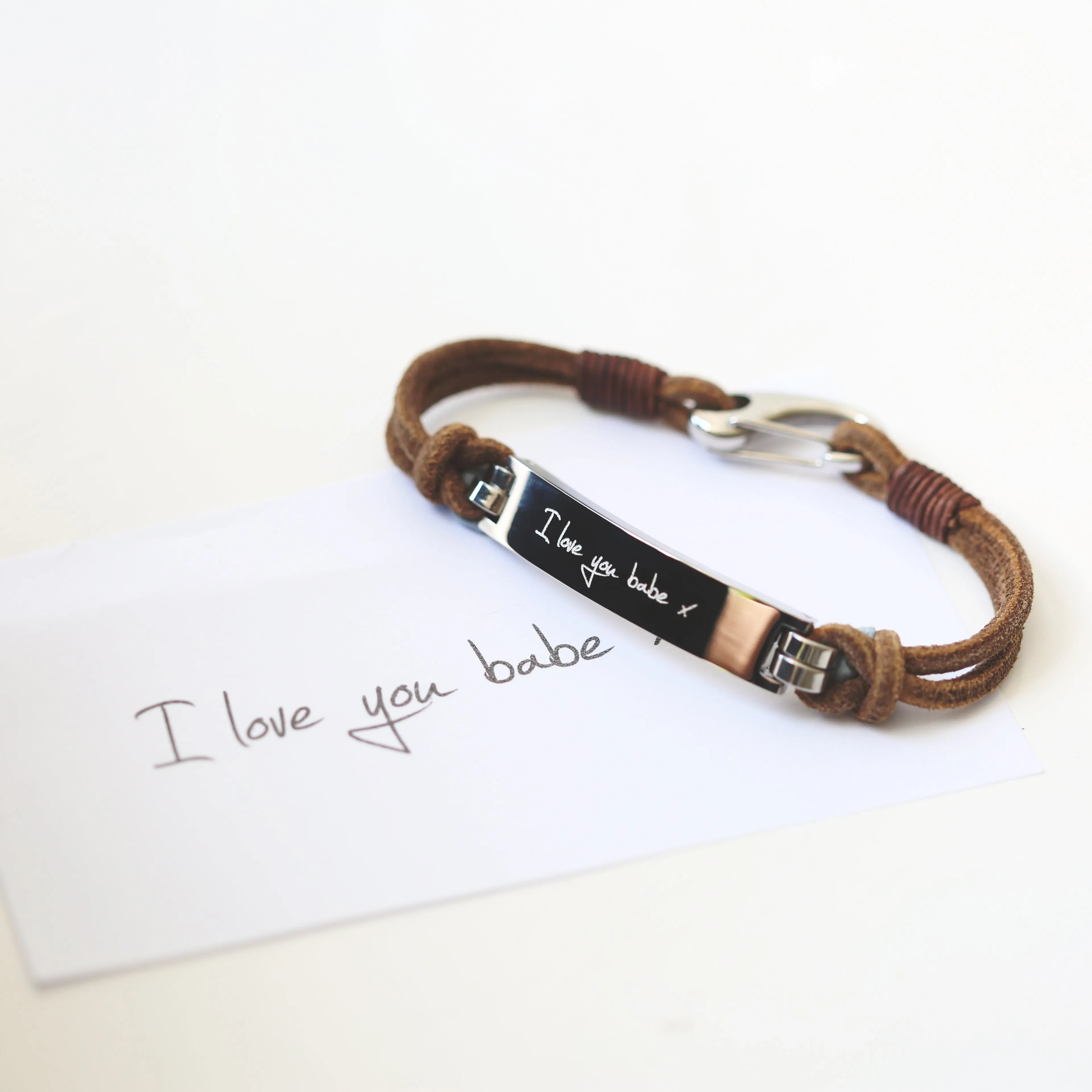 Personalised Handwriting Men's Leather Tan Bracelet