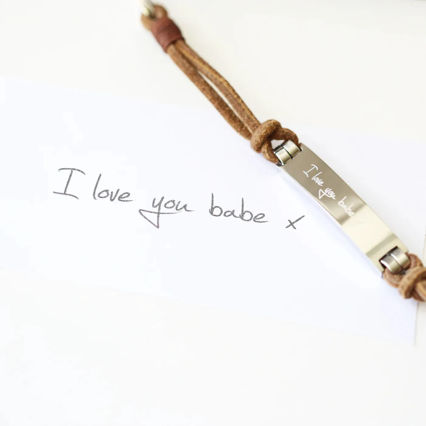 Personalised Handwriting Men's Leather Tan Bracelet