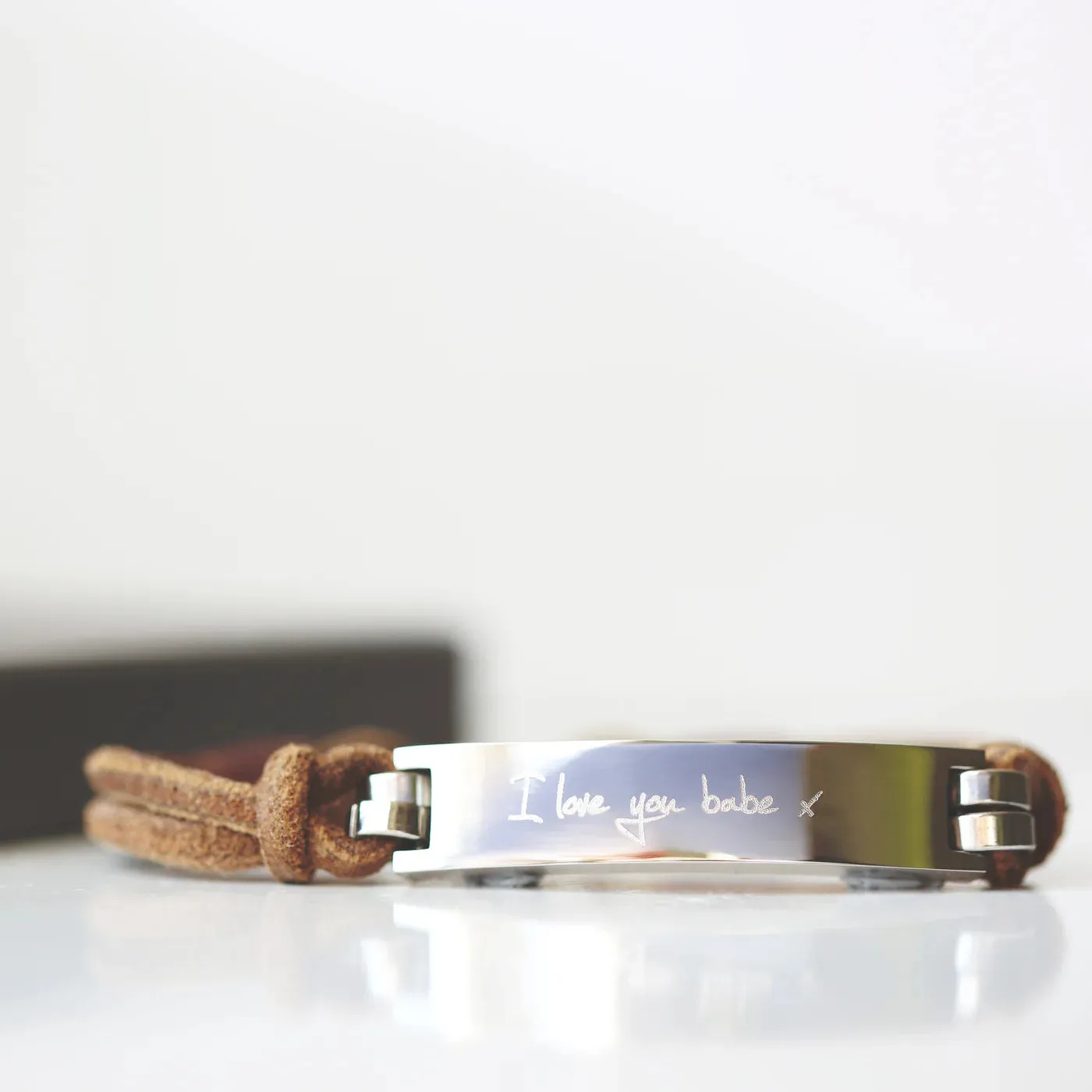 Personalised Handwriting Men's Leather Tan Bracelet