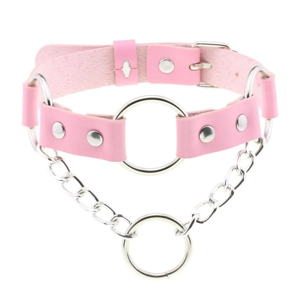 Pink Leather Gothic Choker Collection