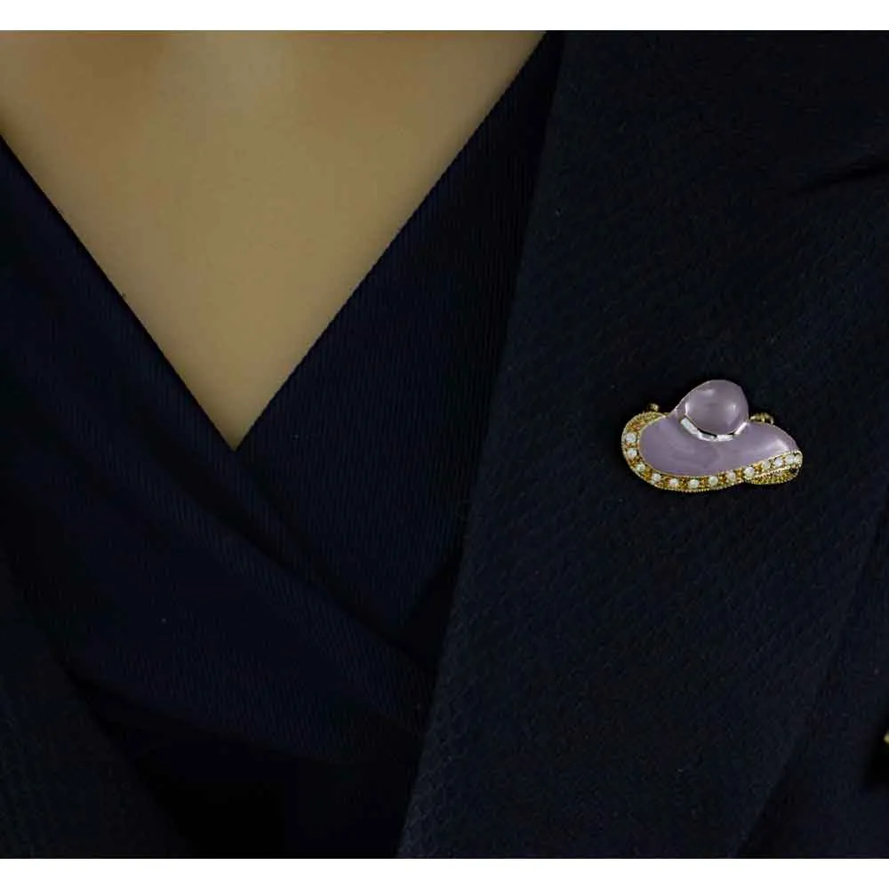Purple Enamel and Crystal Lady's Hat Brooch Pin - PRF326P