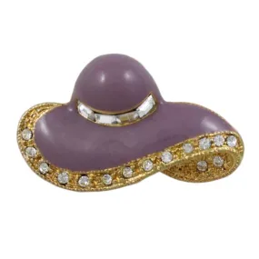 Purple Enamel and Crystal Lady's Hat Brooch Pin - PRF326P
