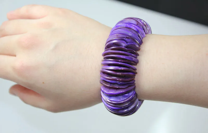 Purple Natural Sea Shell Half Moon Shape Bracelet