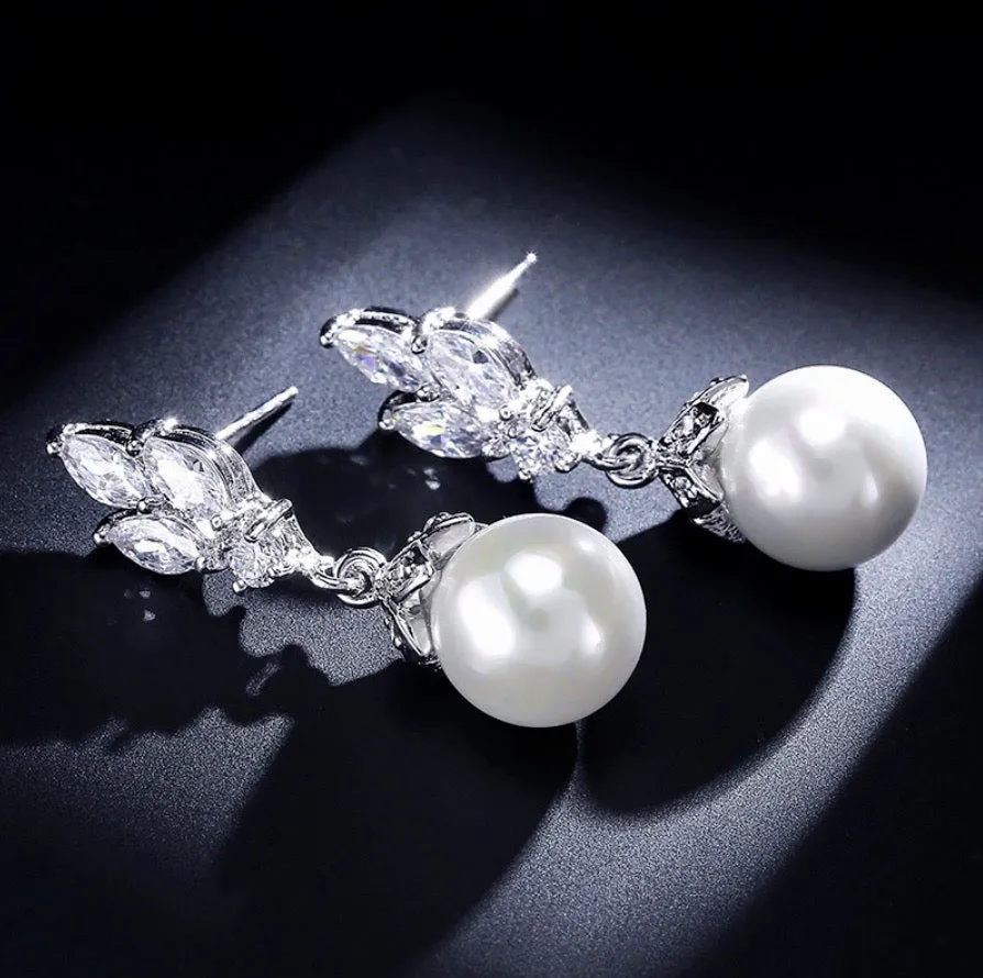 "Esme" - Pearl and Cubic Zirconia Bridal Earrings - Available in Silver, Rose Gold and Yellow Gold