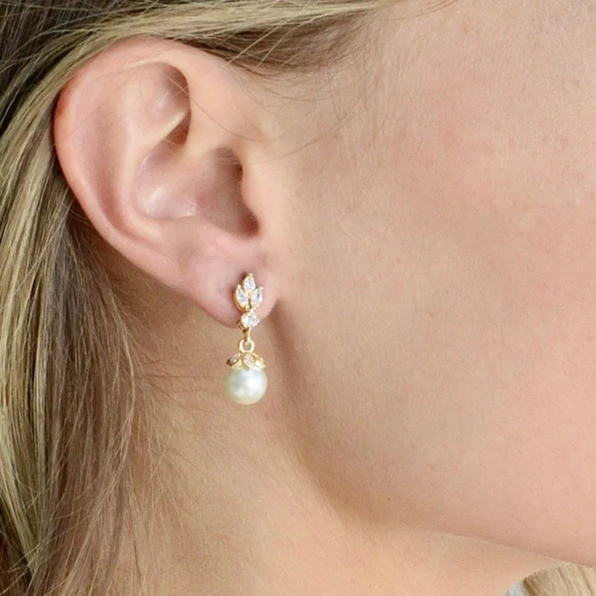 "Esme" - Pearl and Cubic Zirconia Bridal Earrings - Available in Silver, Rose Gold and Yellow Gold