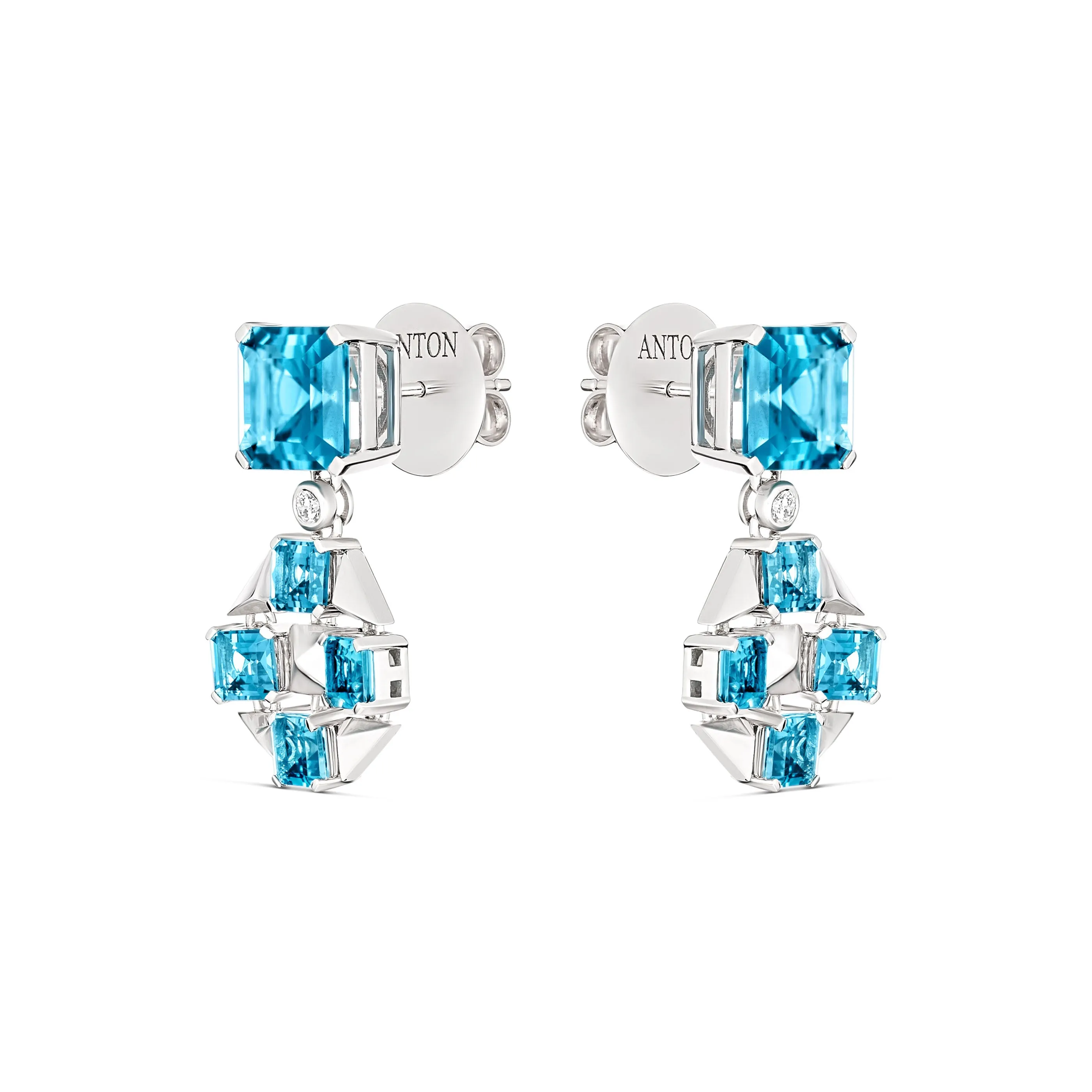 R.08® Vivant Blue Topaz Drop Earrings | 18K White Gold