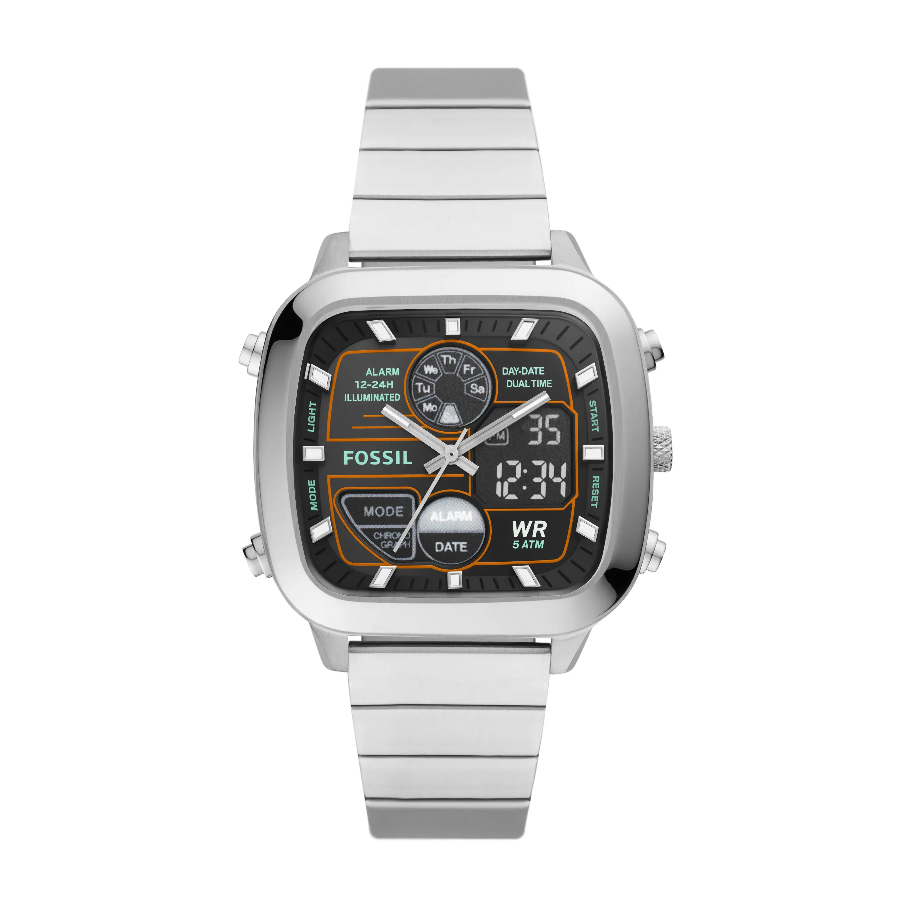 Retro Analog-Digital Stainless Steel Watch
