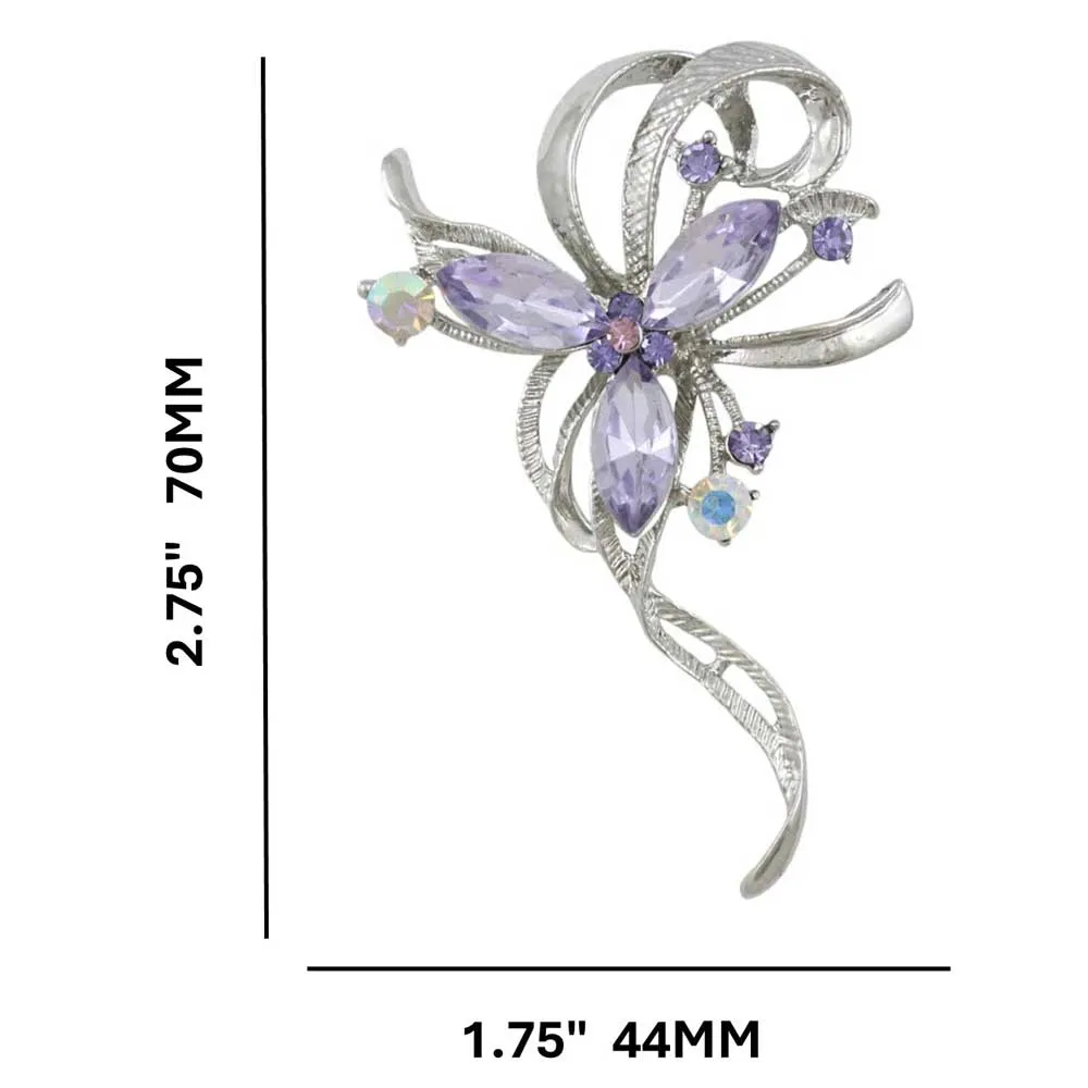 Ribbon with Light Purple Crystal Flower Brooch Pin - PRL631