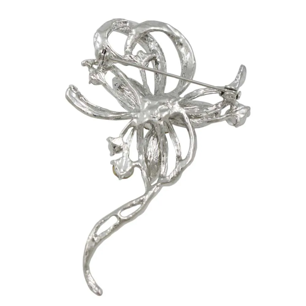 Ribbon with Light Purple Crystal Flower Brooch Pin - PRL631