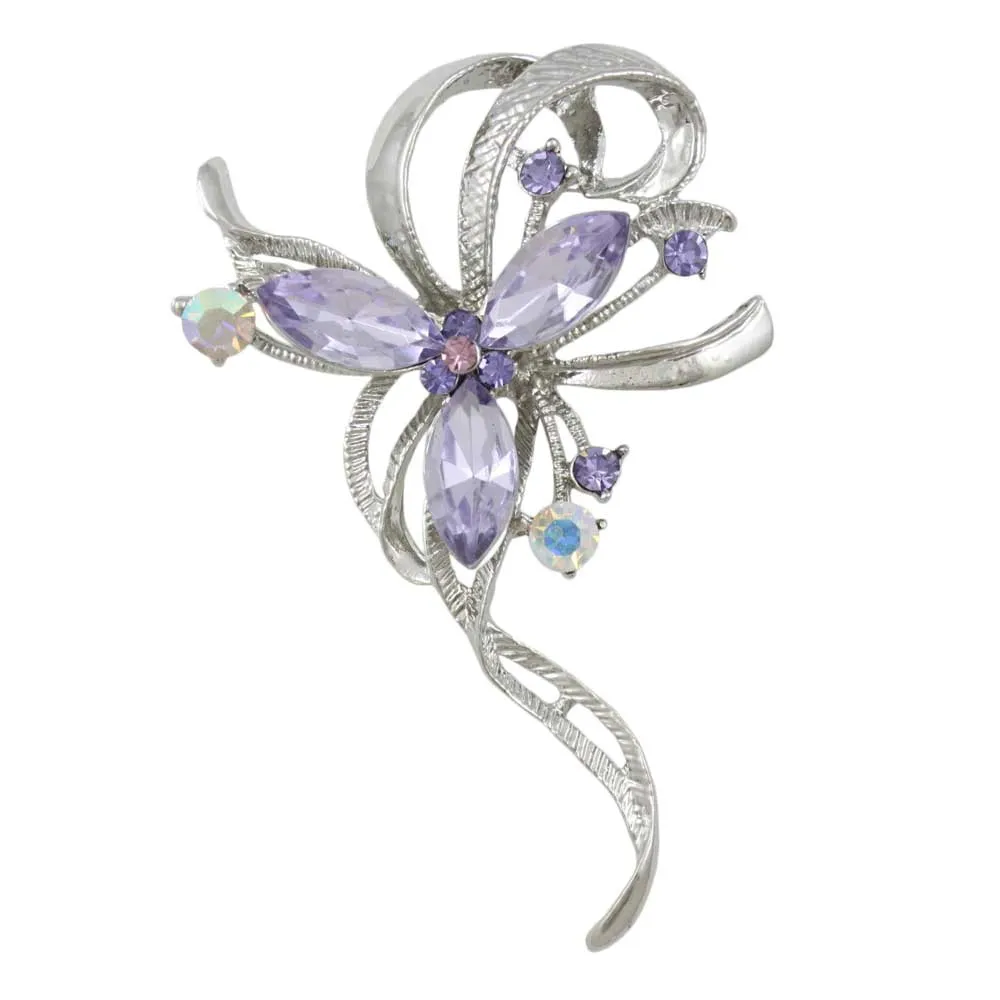 Ribbon with Light Purple Crystal Flower Brooch Pin - PRL631