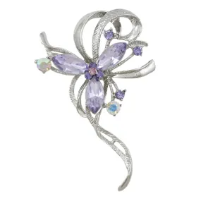 Ribbon with Light Purple Crystal Flower Brooch Pin - PRL631