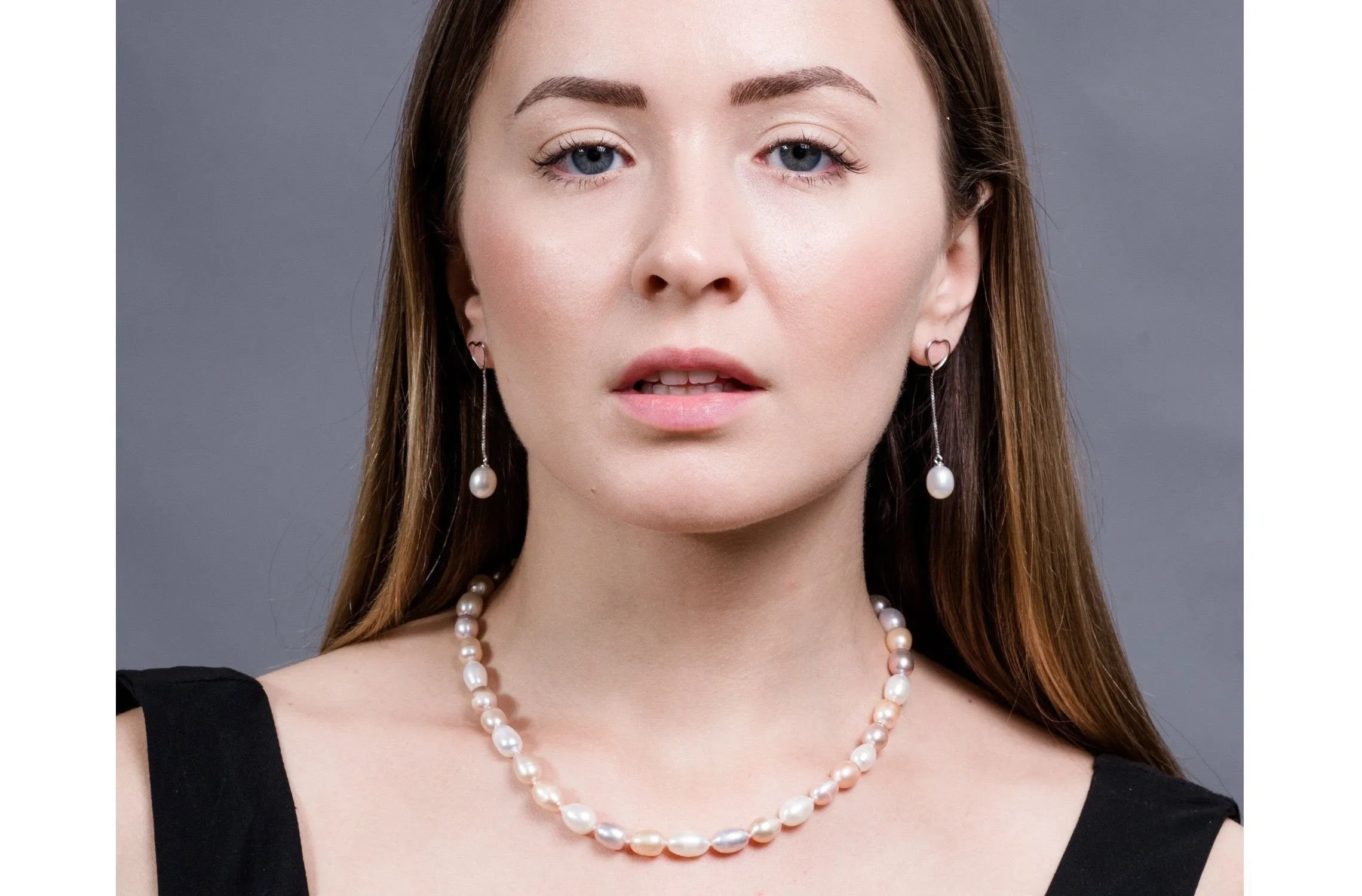 Rice Shape White Freshwater Pearl Dangle Drop Earrings with Sterling Silver 9mm