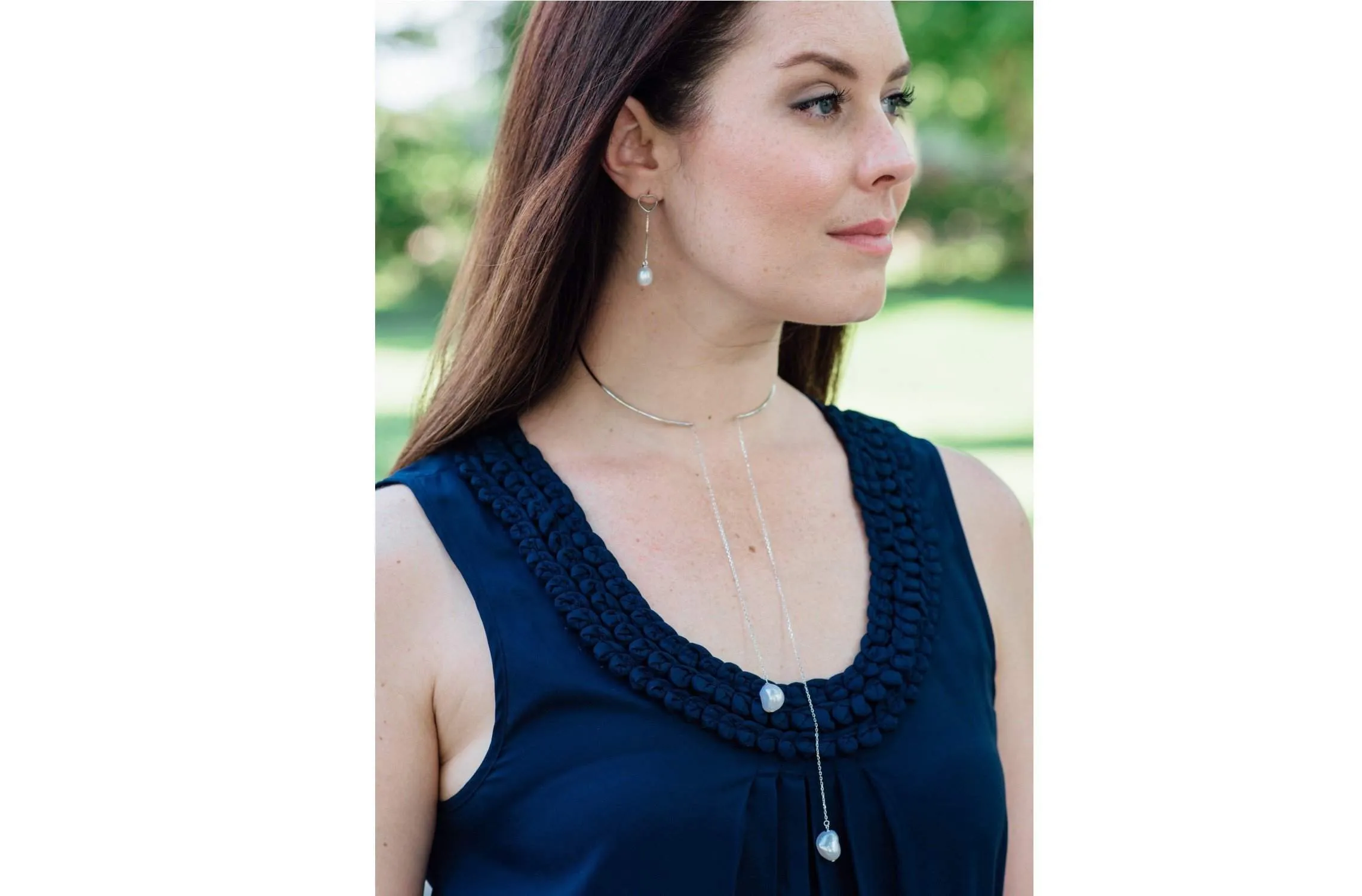Rice Shape White Freshwater Pearl Dangle Drop Earrings with Sterling Silver 9mm