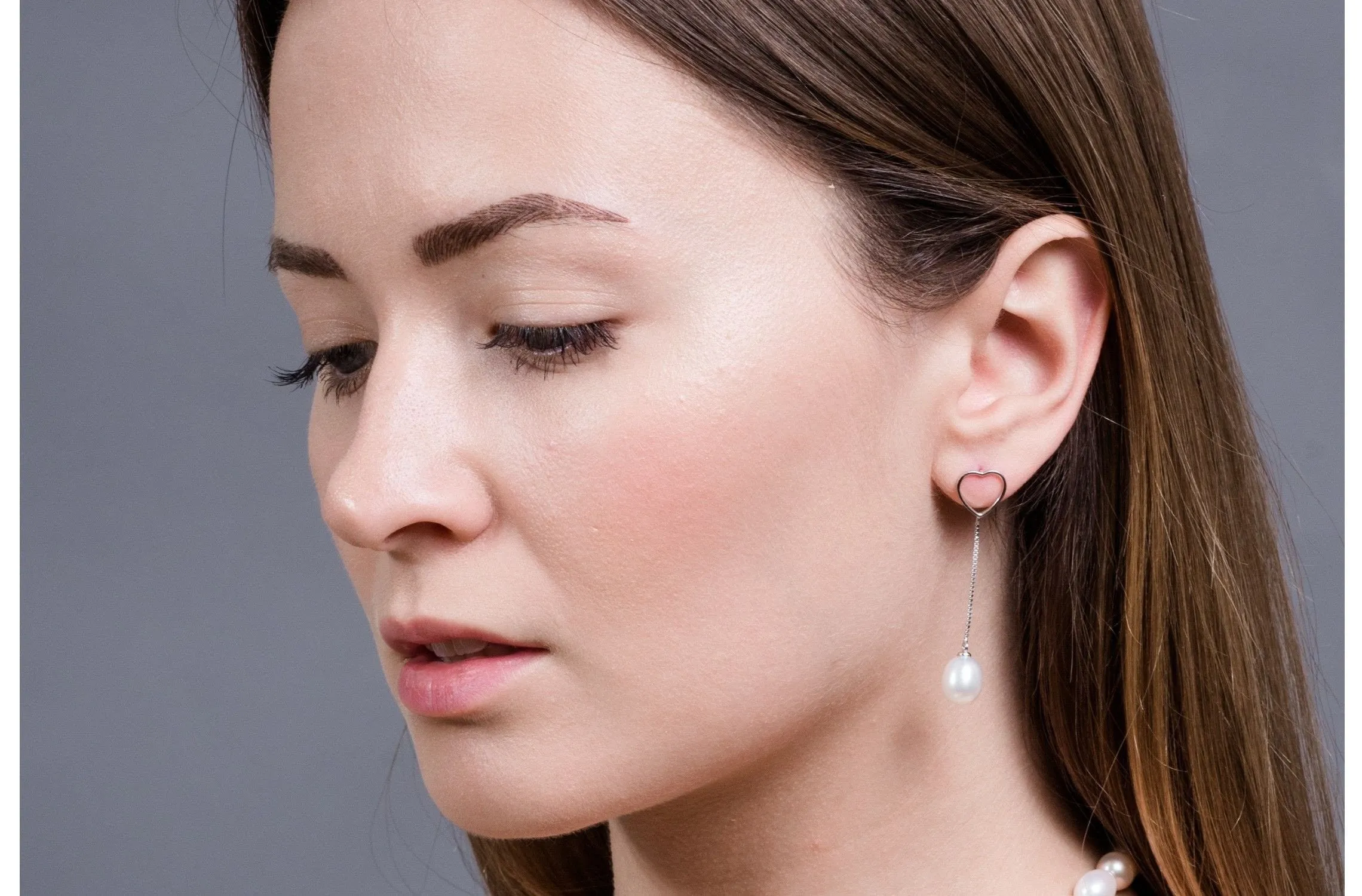 Rice Shape White Freshwater Pearl Dangle Drop Earrings with Sterling Silver 9mm
