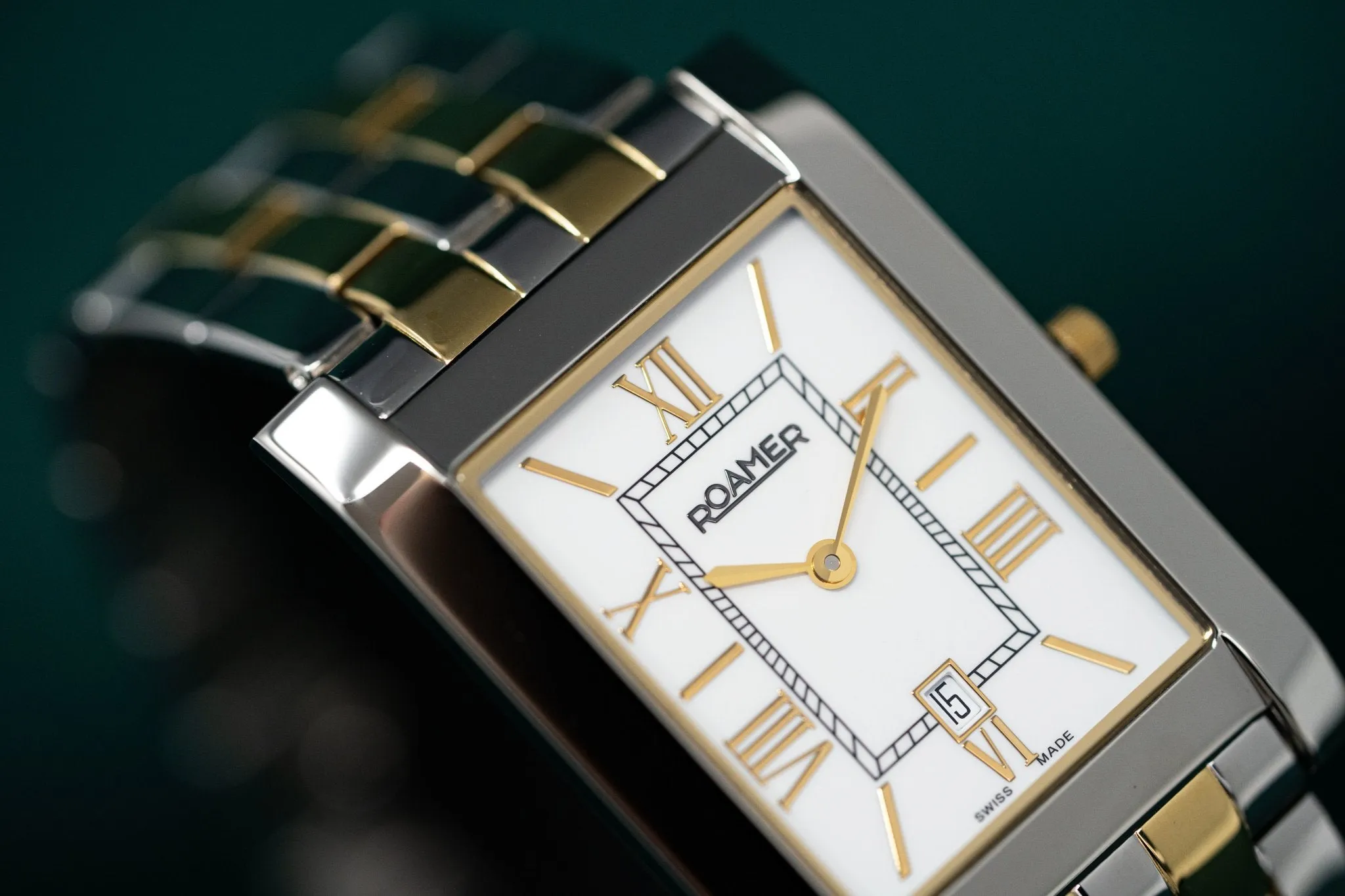 Roamer Swiss Watch Classic Vanguard Rectangular Gold
