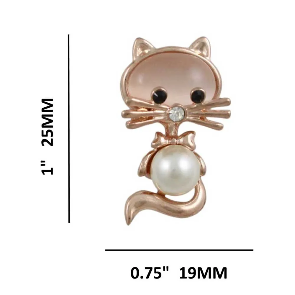 Rose Gold Pearl Belly and Pink Cats Eye Cat Brooch Pin - PRC401