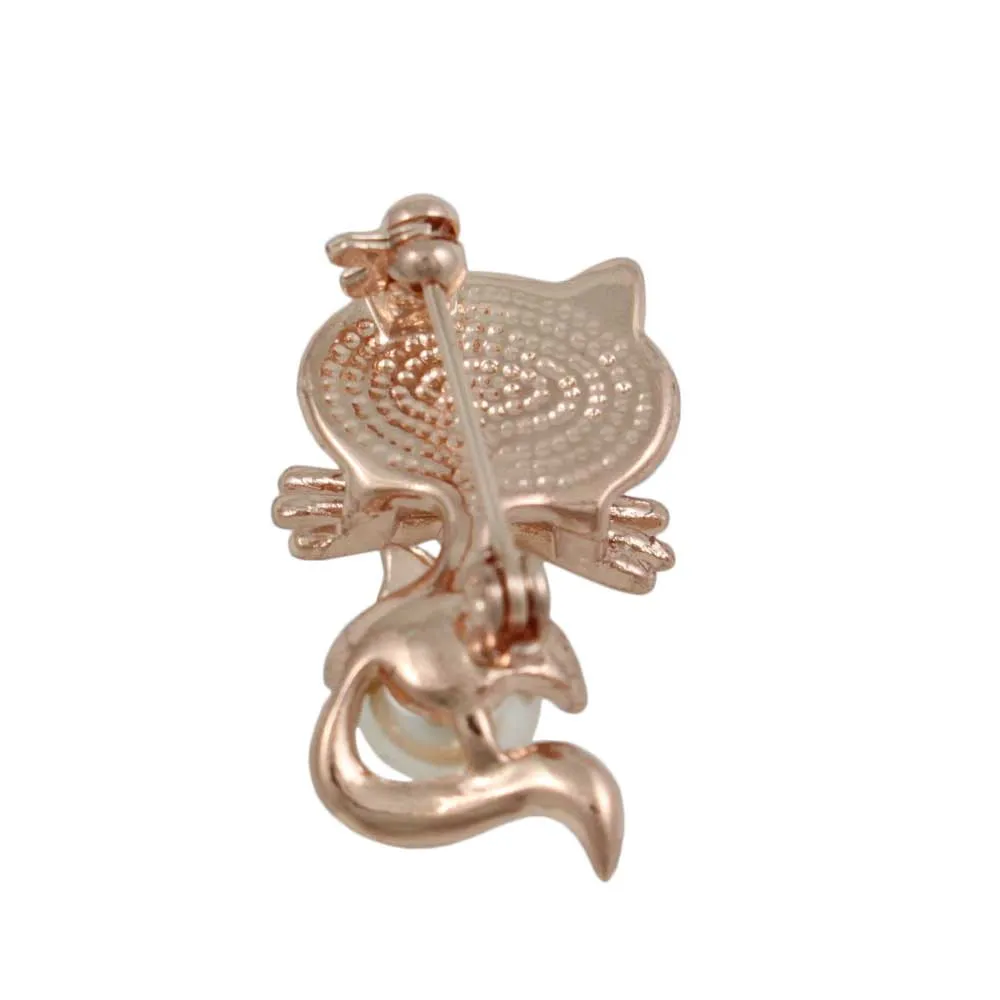 Rose Gold Pearl Belly and Pink Cats Eye Cat Brooch Pin - PRC401