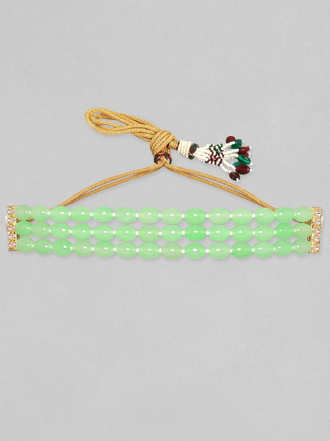 Rubans Kundan Green Beads Choker.