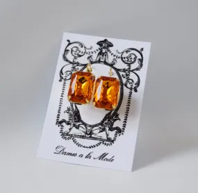 SALE! Orange Topaz Crystal Earrings - Large Octagon