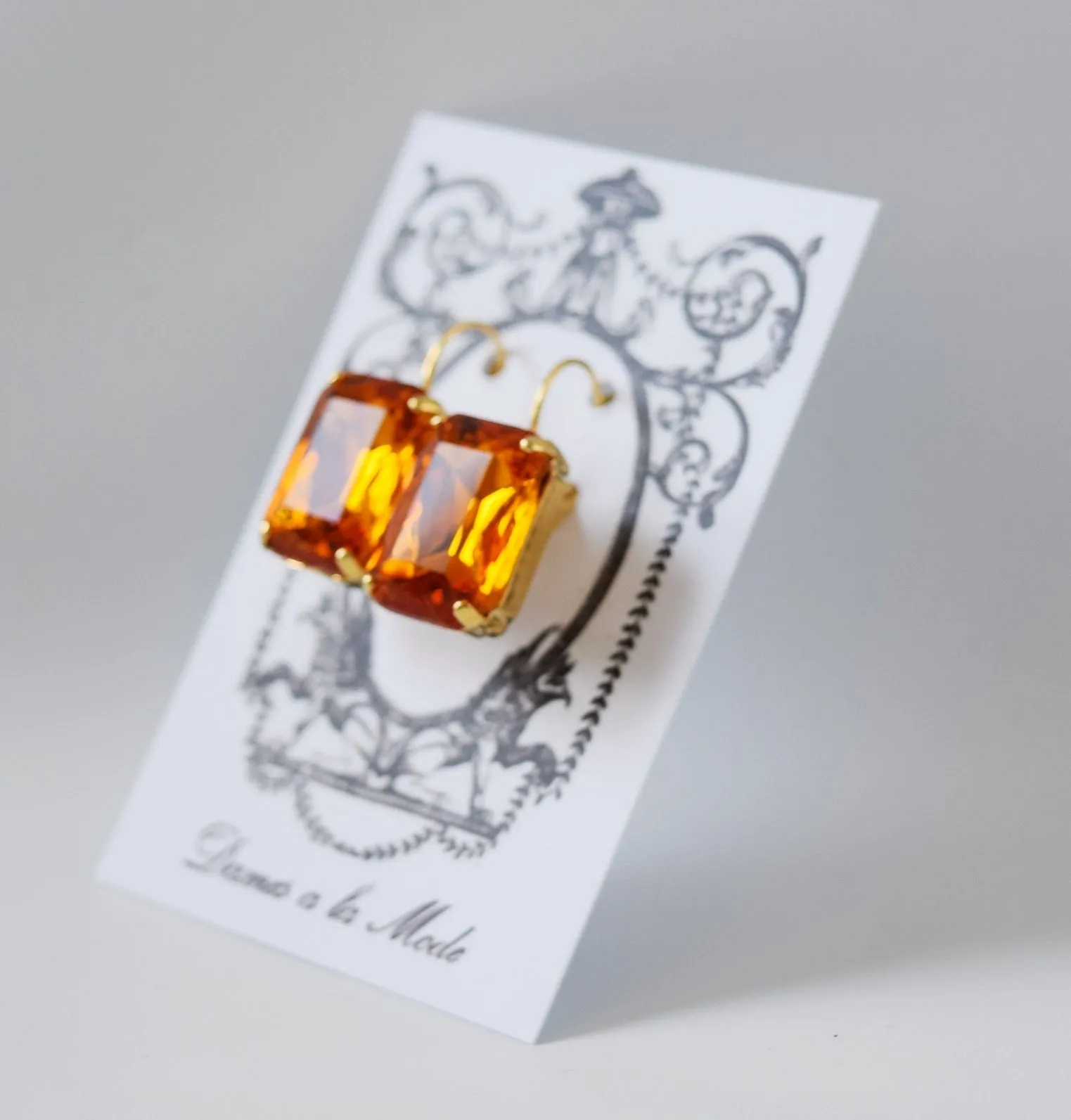 SALE! Orange Topaz Crystal Earrings - Large Octagon